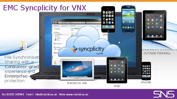 EMC Syncplicity for VNX ANDROID i. PHONE i. PAD File Synchronisation and Sharing with