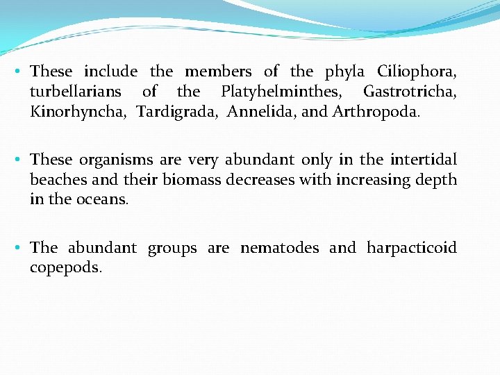  • These include the members of the phyla Ciliophora, turbellarians of the Platyhelminthes,