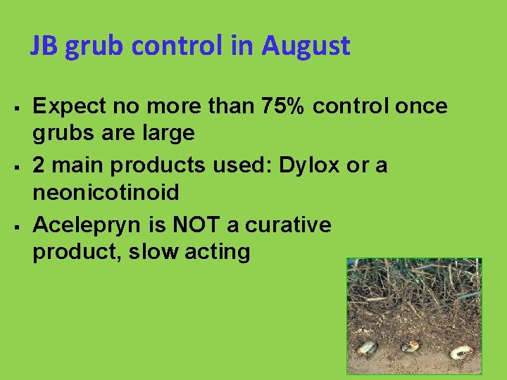 JB grub control in August § § § Expect no more than 75% control