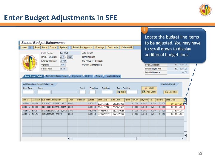 Enter Budget Adjustments in SFE 22 