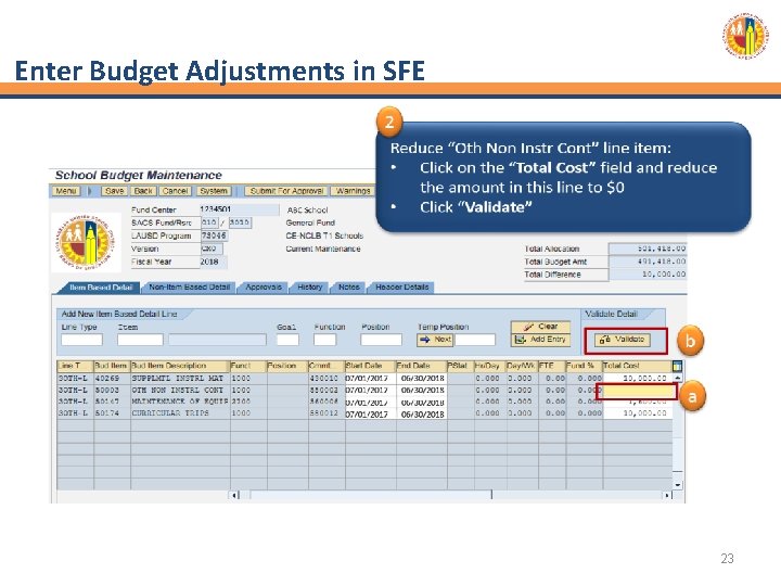 Enter Budget Adjustments in SFE 23 