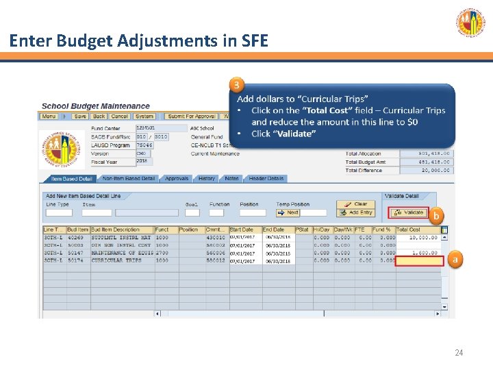 Enter Budget Adjustments in SFE 24 