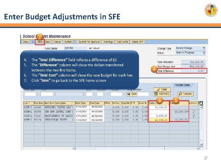 Enter Budget Adjustments in SFE 27 