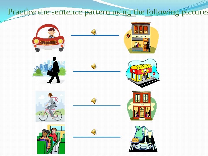 Practice the sentence pattern using the following pictures 