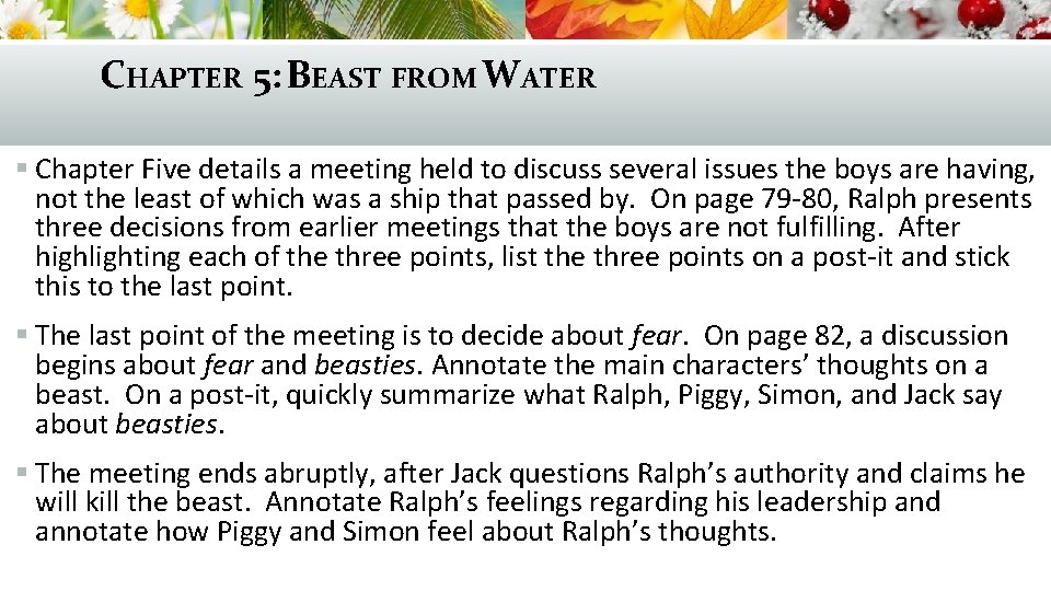 CHAPTER 5: BEAST FROM WATER § Chapter Five details a meeting held to discuss