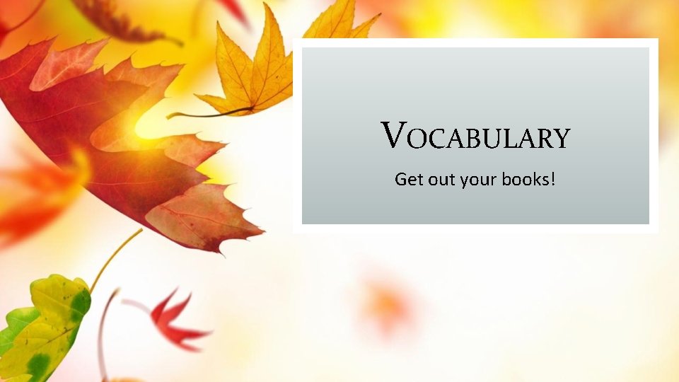 VOCABULARY Get out your books! 