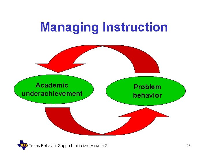 Managing Instruction Academic underachievement Texas Behavior Support Initiative: Module 2 Problem behavior 28 