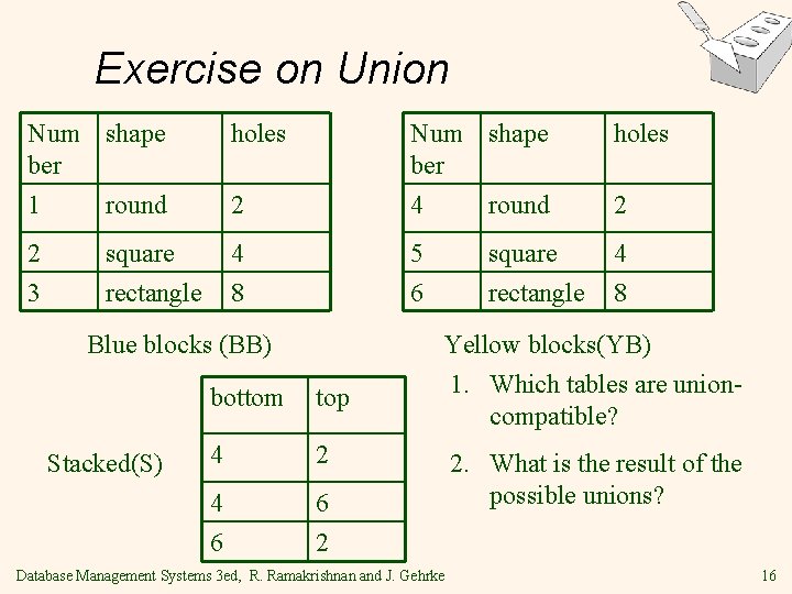 Exercise on Union holes 2 Num shape ber 4 round 4 8 5 6
