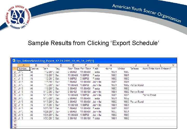 Sample Results from Clicking ‘Export Schedule’ 