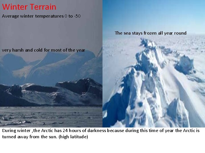 Winter Terrain Average winter temperatures 0 to -50 Climate and Terrain The sea stays