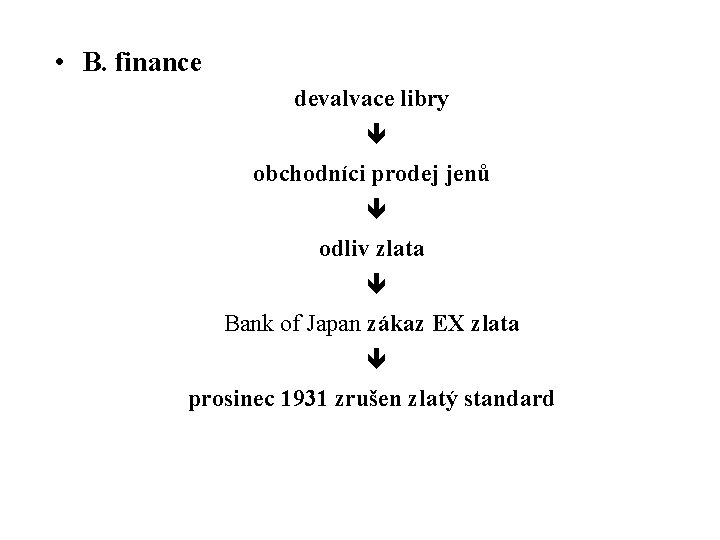  • B. finance devalvace libry ê obchodníci prodej jenů ê odliv zlata ê