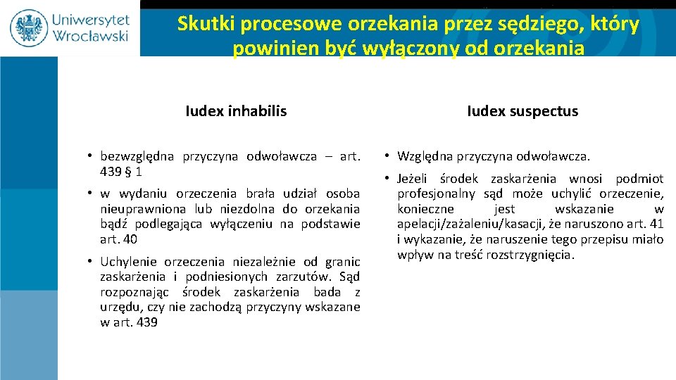 Skutki procesowe orzekania przez sędziego, który powinien być wyłączony od orzekania Iudex inhabilis •