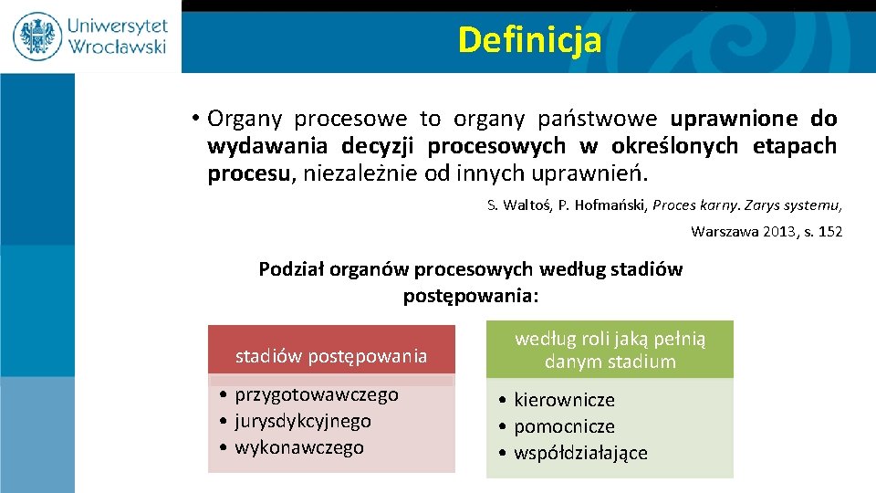 Definicja • Organy procesowe to organy państwowe uprawnione do wydawania decyzji procesowych w określonych