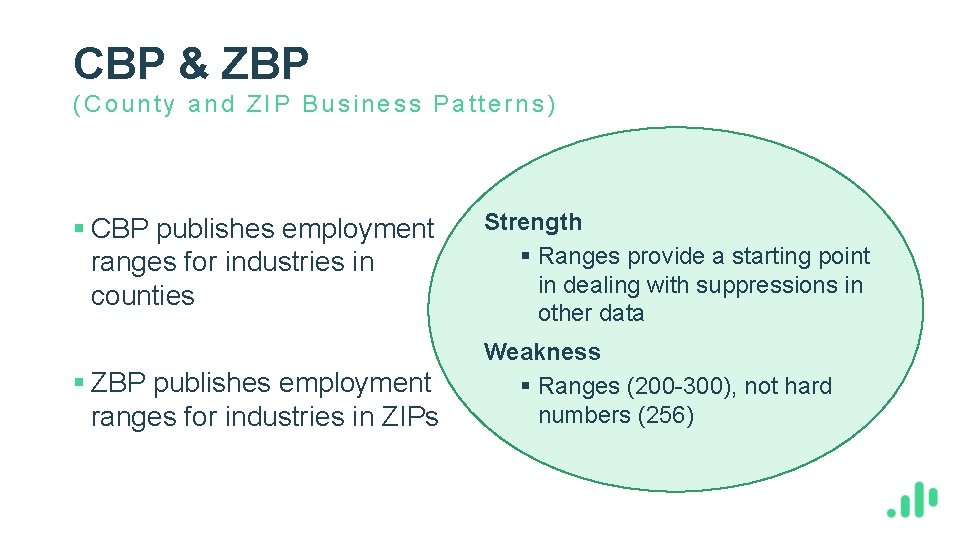 CBP & ZBP (County and ZIP Business Patterns) § CBP publishes employment ranges for