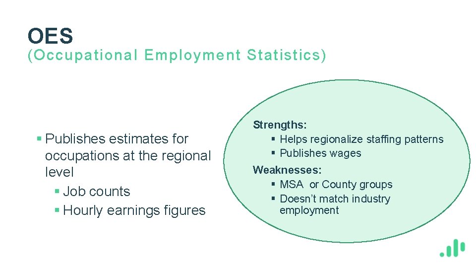 OES (O ccupationa l Employment St at isti cs) § Publishes estimates for occupations