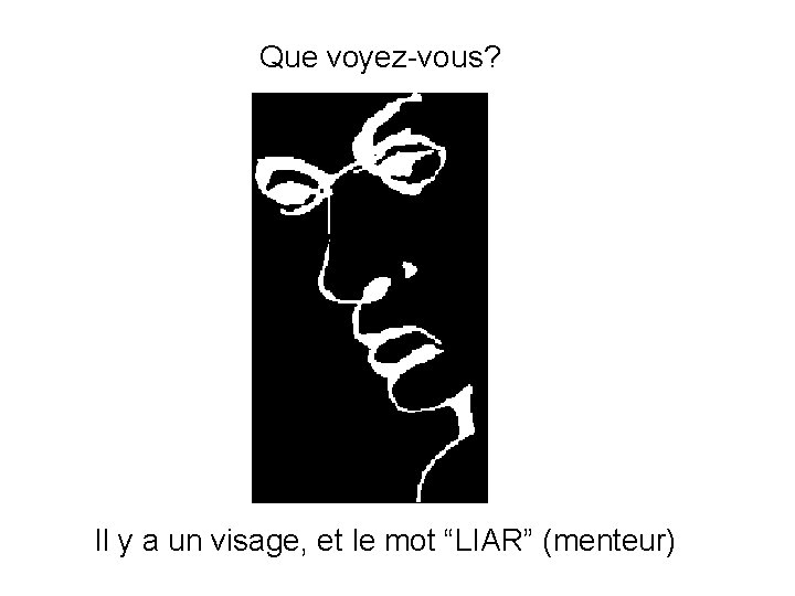 Que voyez-vous? What do Il y a un visage, et le mot “LIAR” (menteur)