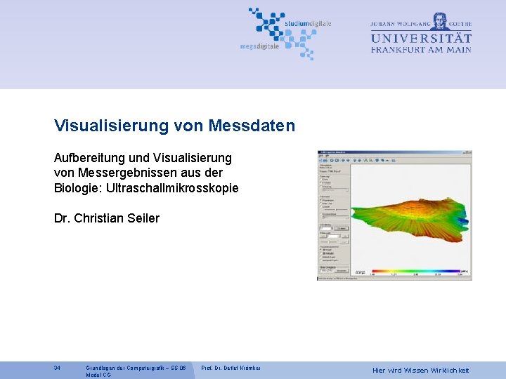 Visualisierung von Messdaten Aufbereitung und Visualisierung von Messergebnissen aus der Biologie: Ultraschallmikrosskopie Dr. Christian