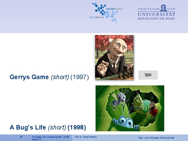 Gerrys Game (short) (1997) A Bug’s Life (short) (1998) 40 Grundlagen der Computergrafik –