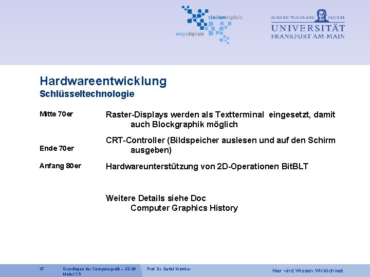 Hardwareentwicklung Schlüsseltechnologie Mitte 70 er Raster-Displays werden als Textterminal eingesetzt, damit auch Blockgraphik möglich