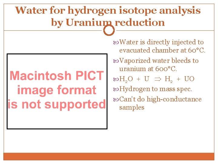 Water for hydrogen isotope analysis by Uranium reduction Water is directly injected to evacuated