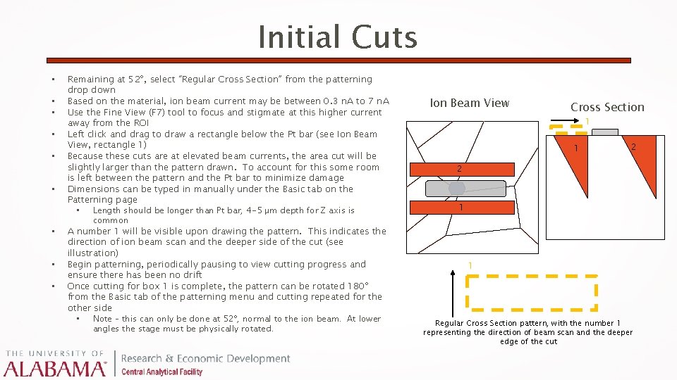 Initial Cuts • • • Remaining at 52º, select “Regular Cross Section” from the