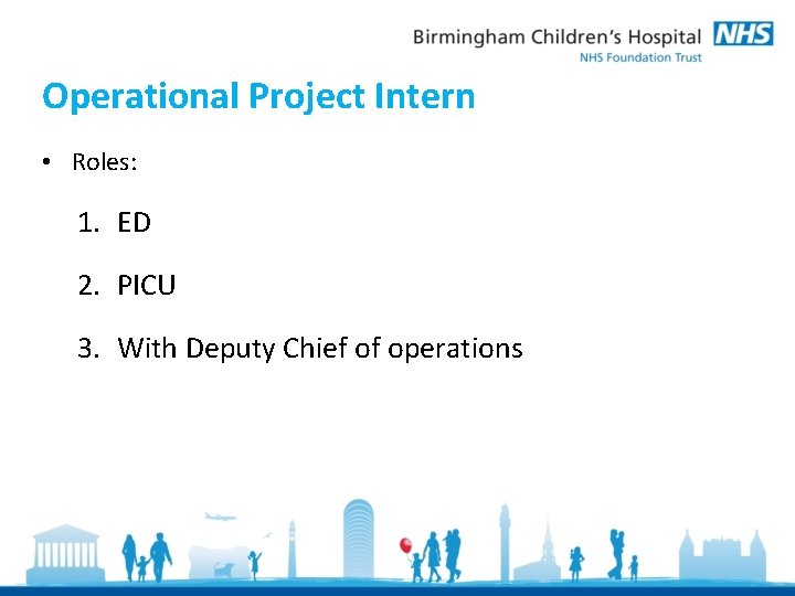 Operational Project Intern • Roles: 1. ED 2. PICU 3. With Deputy Chief of
