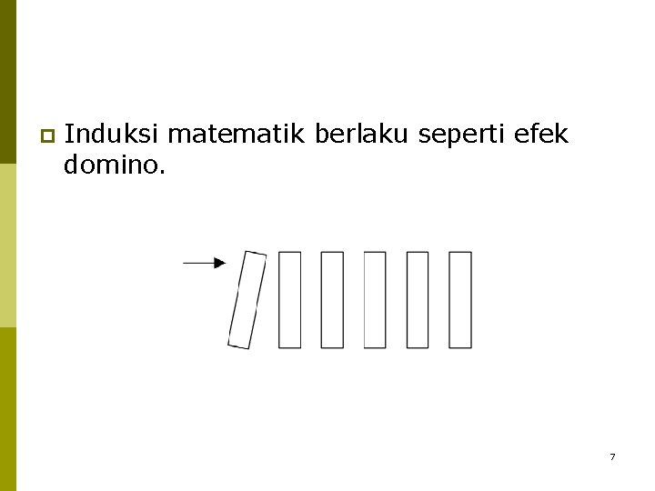 p Induksi matematik berlaku seperti efek domino. 7 