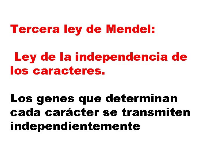 Tercera ley de Mendel: Ley de la independencia de los caracteres. Los genes que