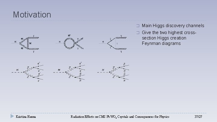 Motivation Kristina Hanna � Main Higgs discovery channels � Give the two highest crosssection