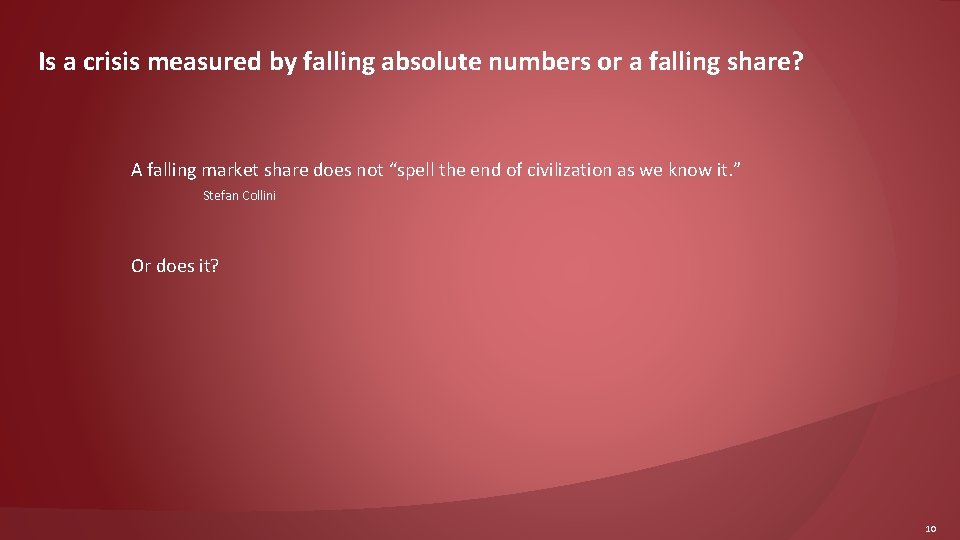 Is a crisis measured by falling absolute numbers or a falling share? A falling