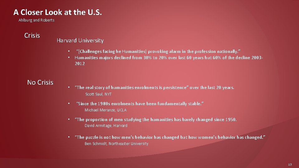 A Closer Look at the U. S. Ahlburg and Roberts Crisis No Crisis Harvard
