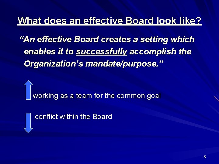 What does an effective Board look like? “An effective Board creates a setting which