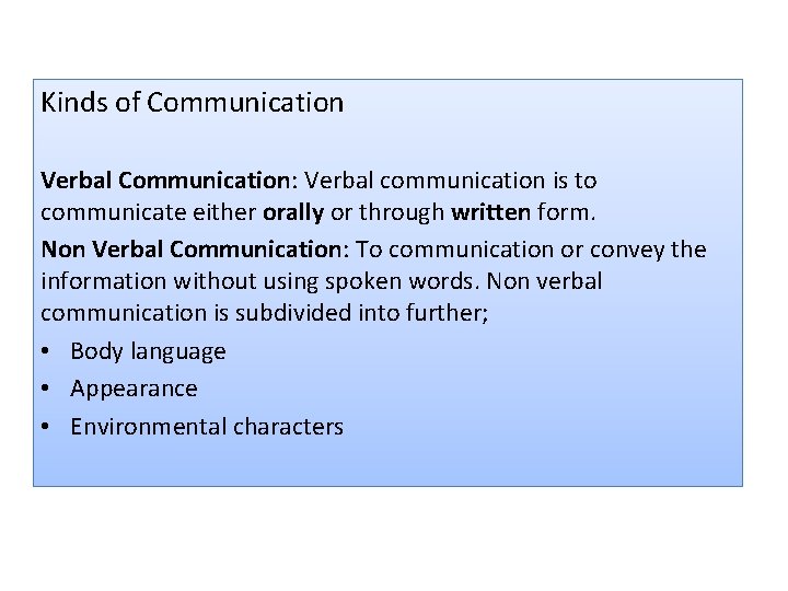 Kinds of Communication Verbal Communication: Verbal communication is to communicate either orally or through