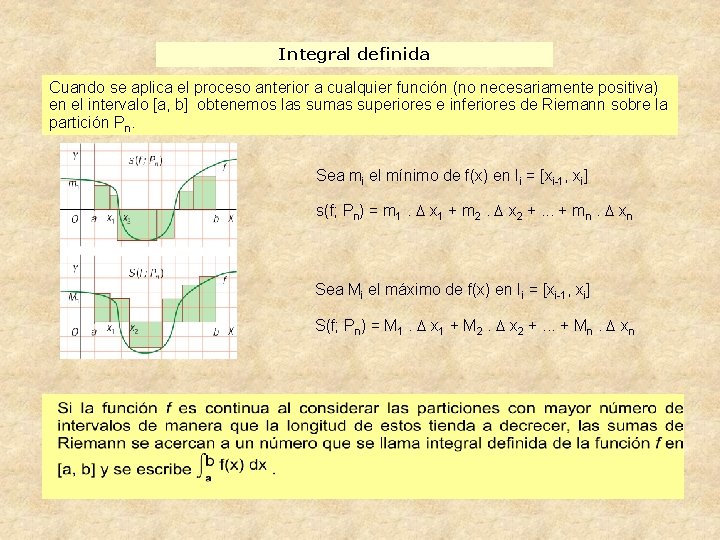 Integral definida Cuando se aplica el proceso anterior a cualquier función (no necesariamente positiva)