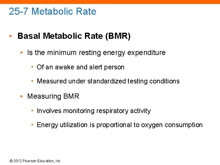 25 -7 Metabolic Rate • Basal Metabolic Rate (BMR) • Is the minimum resting