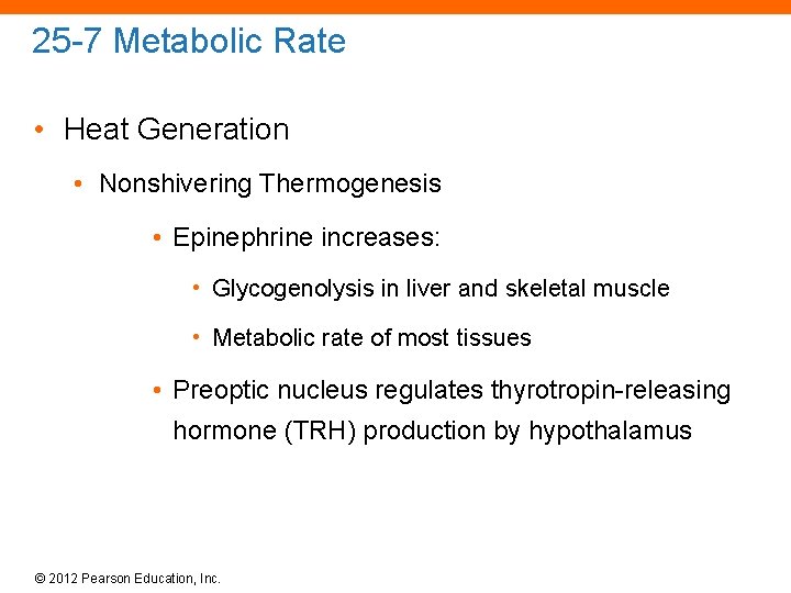 25 -7 Metabolic Rate • Heat Generation • Nonshivering Thermogenesis • Epinephrine increases: •
