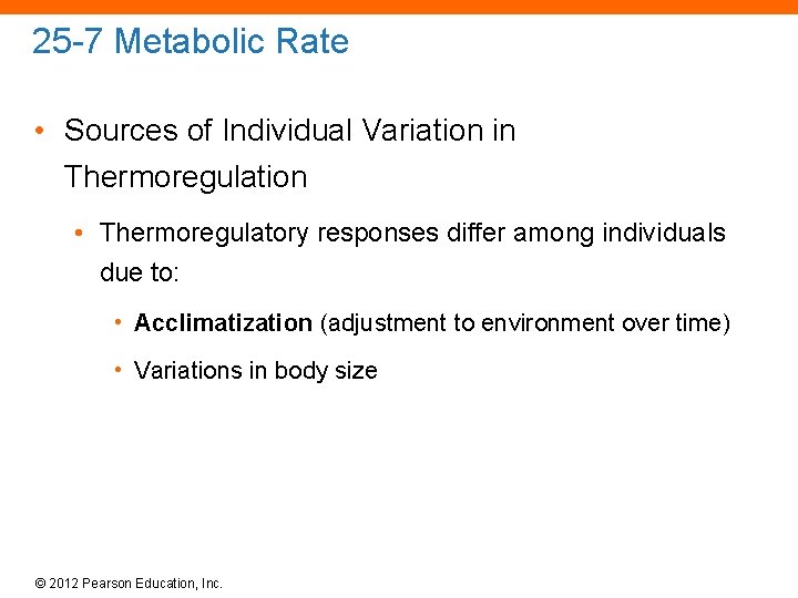 25 -7 Metabolic Rate • Sources of Individual Variation in Thermoregulation • Thermoregulatory responses