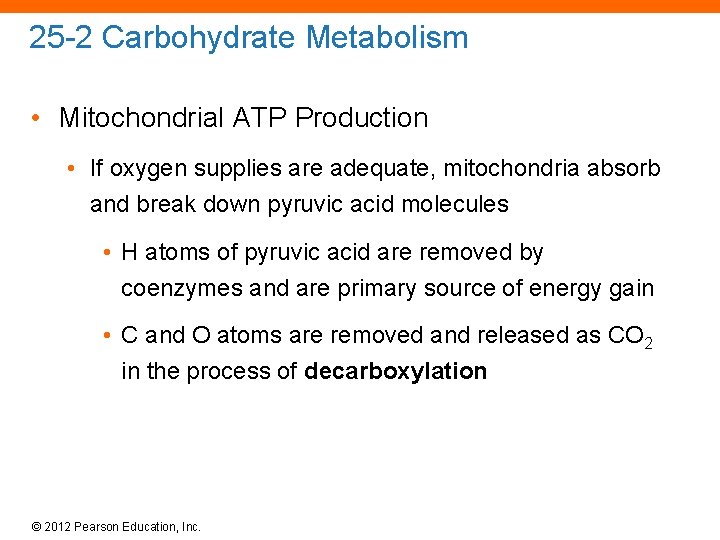 25 -2 Carbohydrate Metabolism • Mitochondrial ATP Production • If oxygen supplies are adequate,