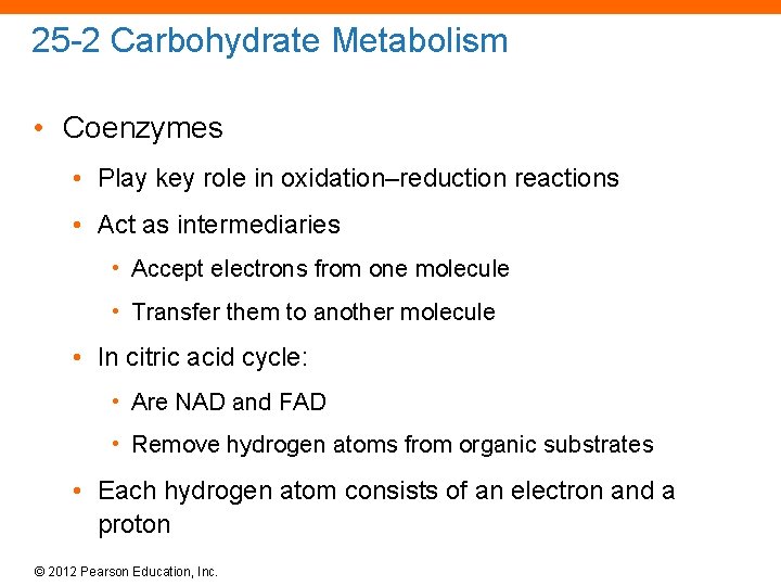 25 -2 Carbohydrate Metabolism • Coenzymes • Play key role in oxidation–reduction reactions •