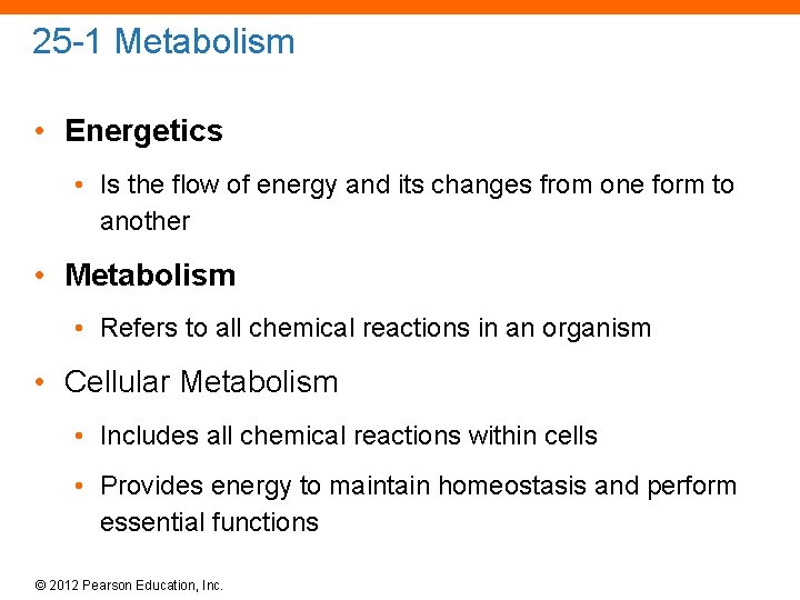 25 -1 Metabolism • Energetics • Is the flow of energy and its changes