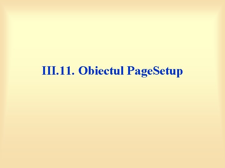 III. 11. Obiectul Page. Setup 