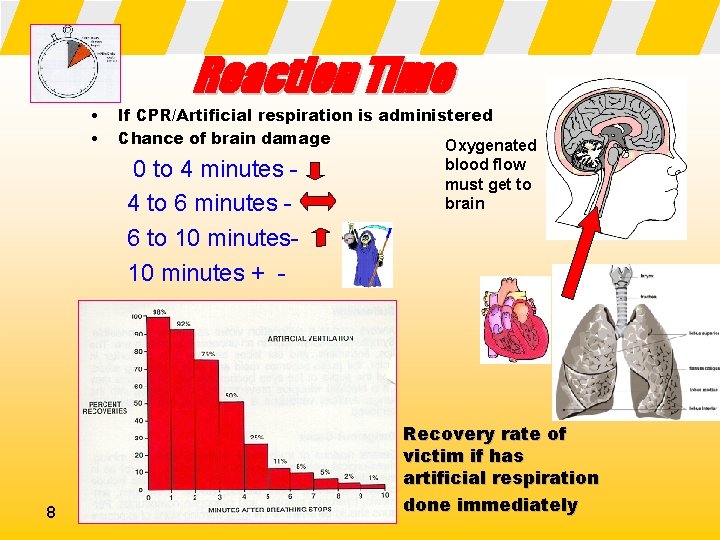  • • Reaction Time If CPR/Artificial respiration is administered Chance of brain damage