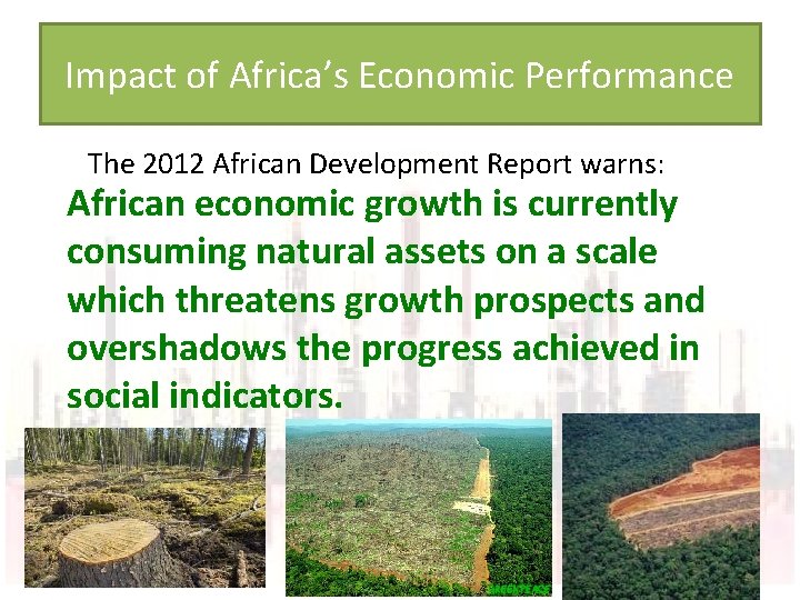 Impact of Africa’s Economic Performance The 2012 African Development Report warns: African economic growth