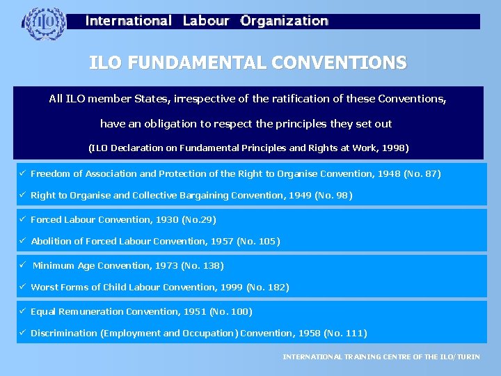 ILO FUNDAMENTAL CONVENTIONS All ILO member States, irrespective of the ratification of these Conventions,