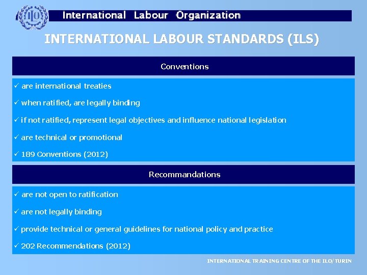 INTERNATIONAL LABOUR STANDARDS (ILS) Conventions ü are international treaties ü when ratified, are legally