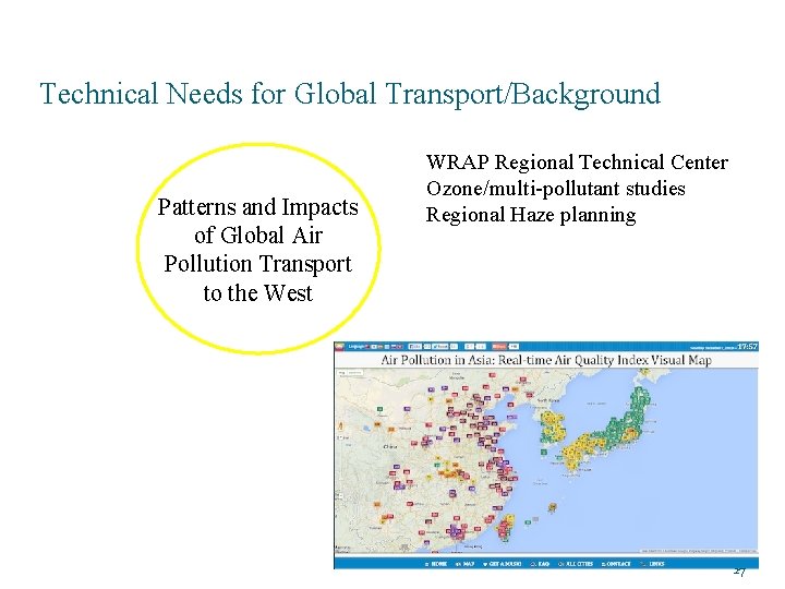 Technical Needs for Global Transport/Background Patterns and Impacts of Global Air Pollution Transport to