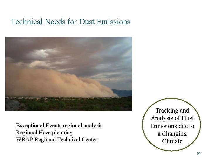 Technical Needs for Dust Emissions Exceptional Events regional analysis Regional Haze planning WRAP Regional