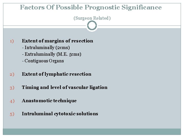 Factors Of Possible Prognostic Significance (Surgeon Related) 1) Extent of margins of resection - Factors Of Possible Prognostic Significance (Surgeon Related) 1) Extent of margins of resection -