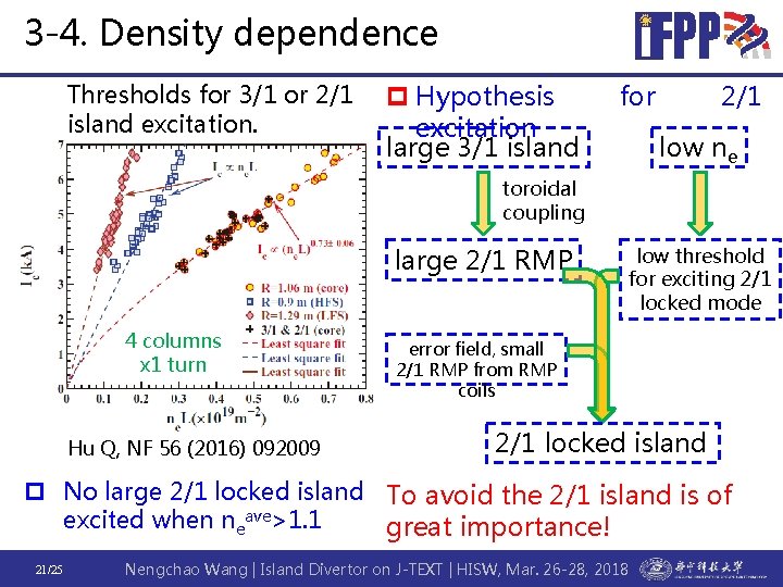 3 -4. Density dependence Thresholds for 3/1 or 2/1 island excitation. p Hypothesis excitation