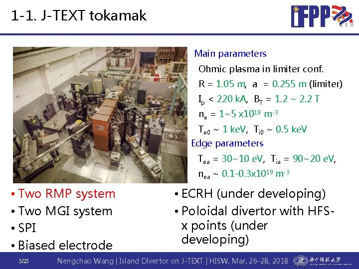 1 -1. J-TEXT tokamak Main parameters Ohmic plasma in limiter conf. R = 1.